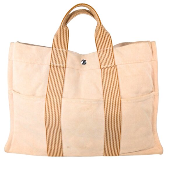 Hermès Fourre Tout MM Canvas Stripe Tote Bag Peach Orange made in France - Picture 1 of 10